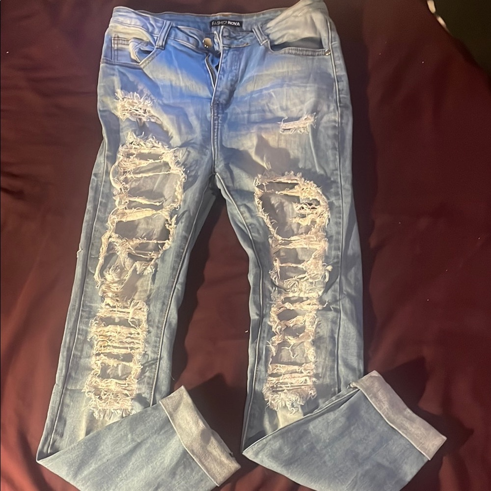 Distressed Light Blue Jeans